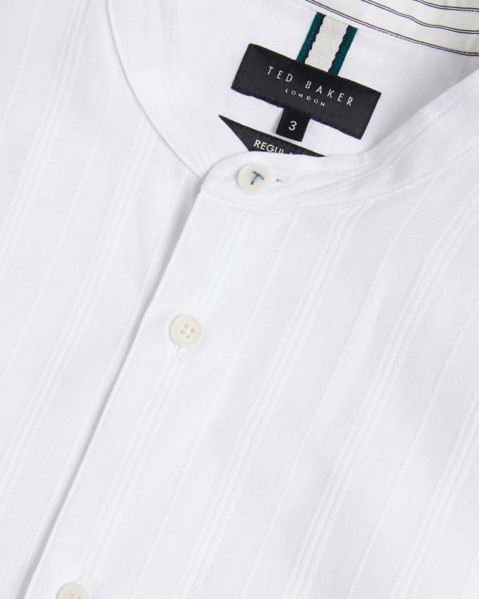 Chemises Ted Baker Textured Stripe Grandad Collar Blanche Homme | SDF-10259252